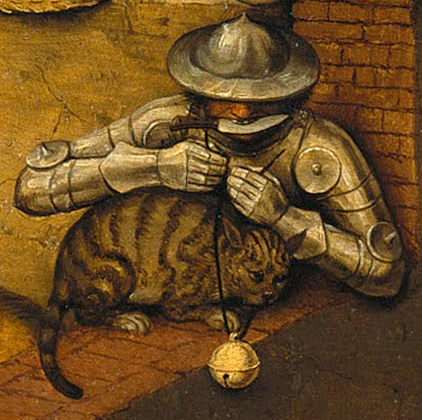 «Фламандские пословицы», Питер Брейгель Старший, 1559. Фрагмент: «вооружиться до зубов», «вешать коту на шею колокольчик»